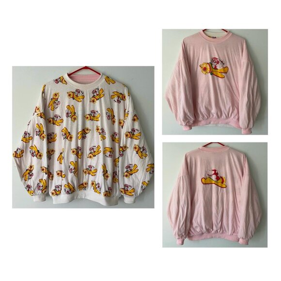 80s vintage pink reversible puffy santa bear holiday graphic pullover sweatshirt - Picture 9 of 10
